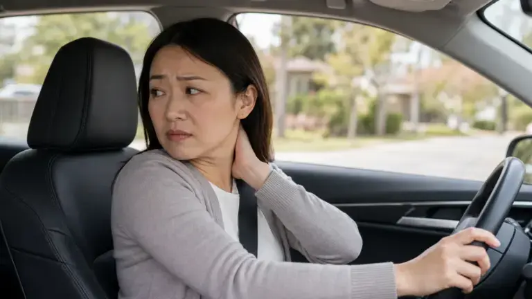 Driver holding their neck in pain after a collision